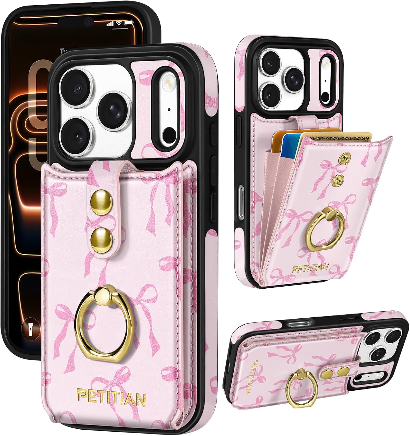 Petitian for iPhone 17 Pro Wallet Case for Women, Beautiful Bow