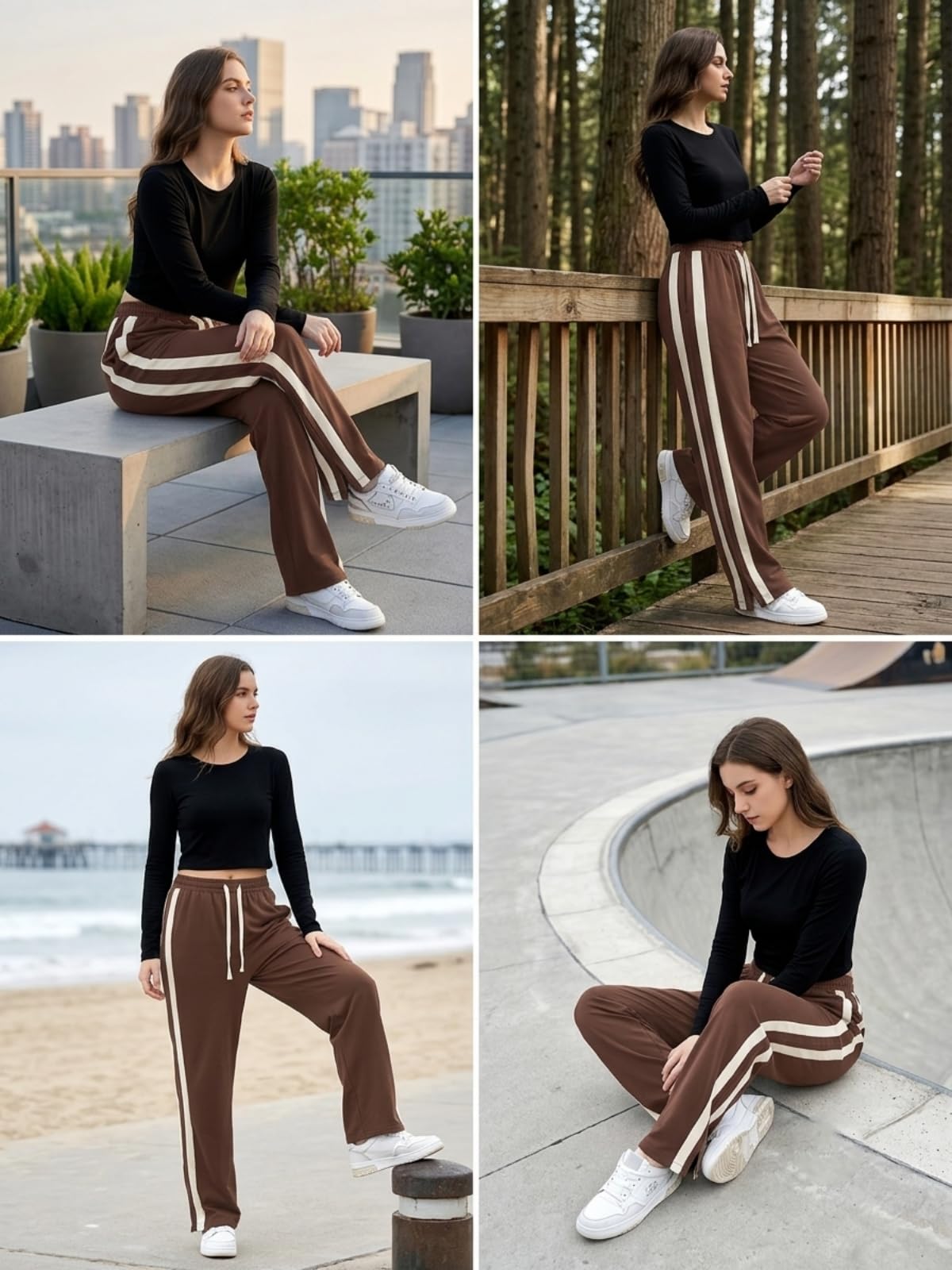 Leriya Fashion Pantaloni sportivi da donna a gamba larga, con pannello laterale a contrasto, pantaloni casual con coulisse regolabile, pantaloni sportivi casual in lycra