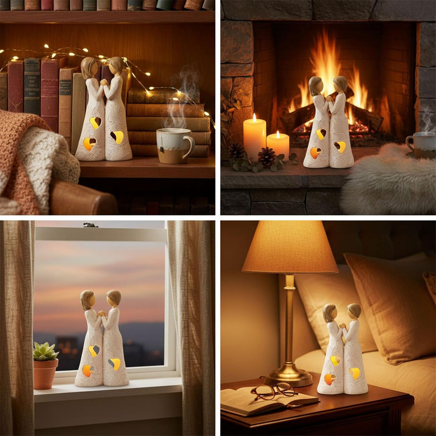 Sisters Gifts from Sister Unique Candle Holders Statue with Flickering LED Light Special Birthday Friendship Gifts for Women Bestie BFF Resin Sisters Candle Holder Figurine Sculpted - Image 4