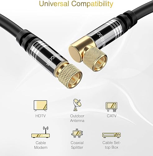 Miniatura 3 de BlueRigger Cable coaxial digital RG6 de audio y video (10 pies, 90 en ángulo a conector macho recto tipo F, triple blindado) - Cable coaxial para