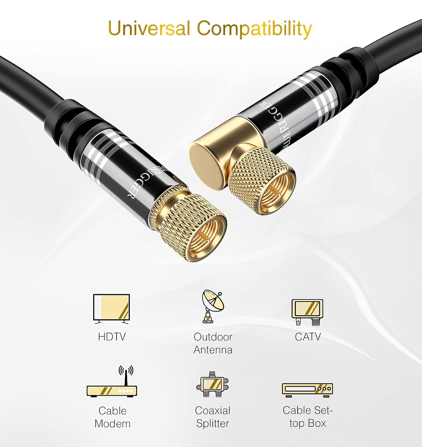 BlueRigger RG6 Digital Coaxial Audio Video Cable (6FT, 90° Angled to Straight Male F Type Connector, Triple Shielded) – Coax Cable for HDTV, CATV, DVB-T2/C/S, Cable Modem, Radio, Satellite Receivers