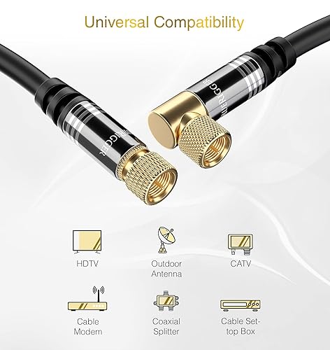 Miniatura 3 de BlueRigger Cable coaxial digital RG6 de audio y video (10 pies, 90 en ángulo a conector macho recto tipo F, triple blindado) - Cable coaxial para
