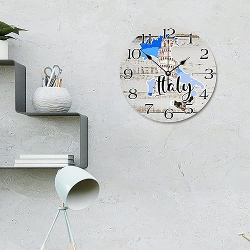 Miniatura 3 de Reloj de pared de viaje con mapa de Italia, atracciones turísticas, relojes de pared redondos de 10 pulgadas, funciona con pilas, silencioso, sin