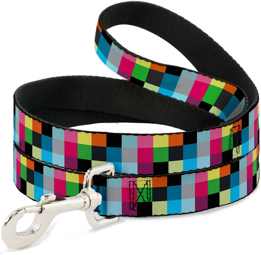 Buckle-Down Pet Leash - Checker Bright Pastel - 4 Feet Long - 1.5" Wide