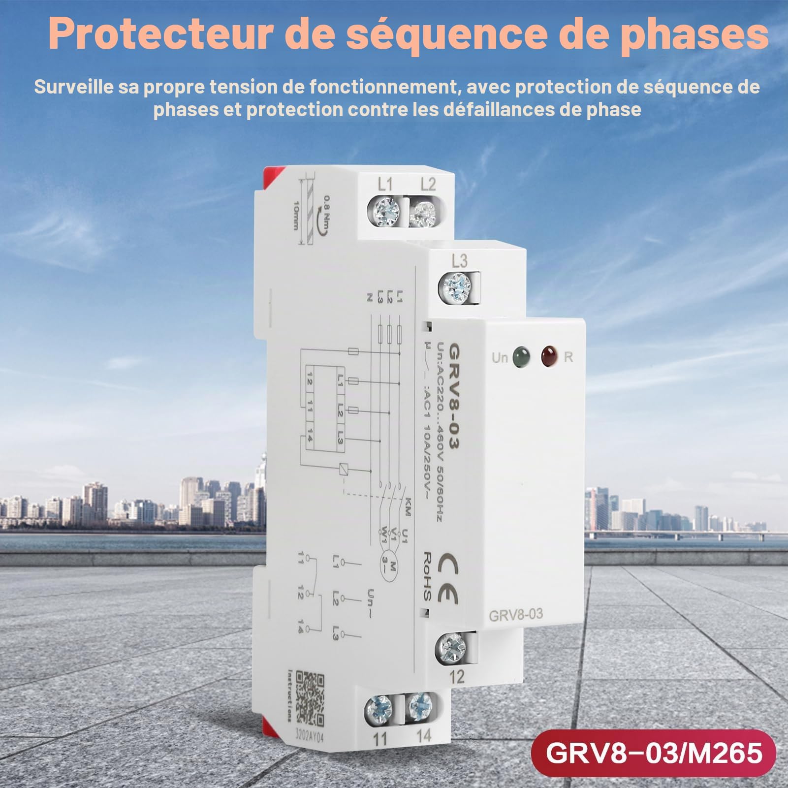 DeWin Relais de Surveillance de Tension, Relais de Surveillance de Phase GRV8-03 M460 Relais de Protection de Séquence de Phase et de Défaillance de Phase