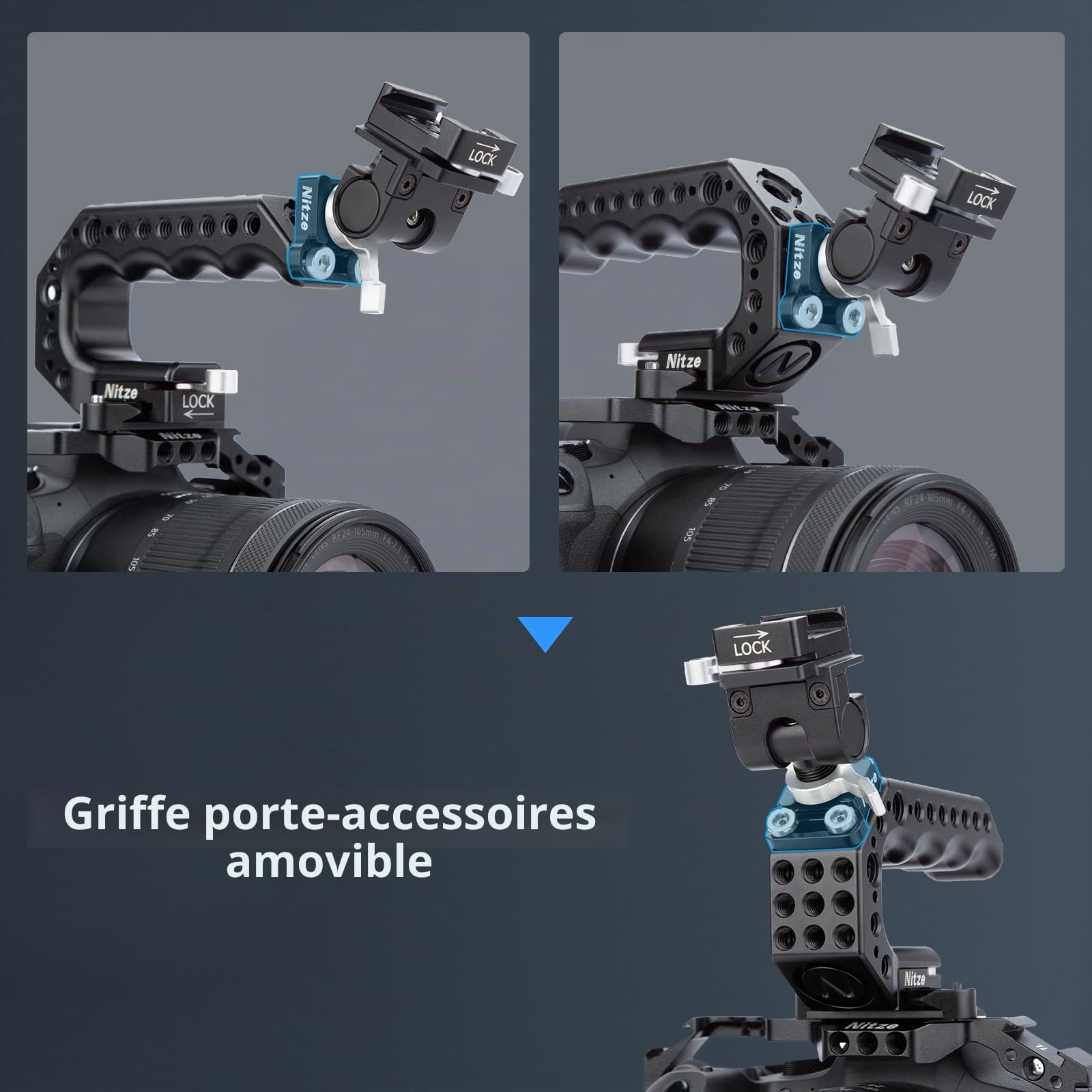 Nitze Poignée Supérieure NATO, NATO Top Handle de Caméra avec Pince QR NATO, NATO Rail et Cold Shoe Adapter pour Caméra, Cage d'Caméra (Lil Stinger Handle) - PA28M-AK