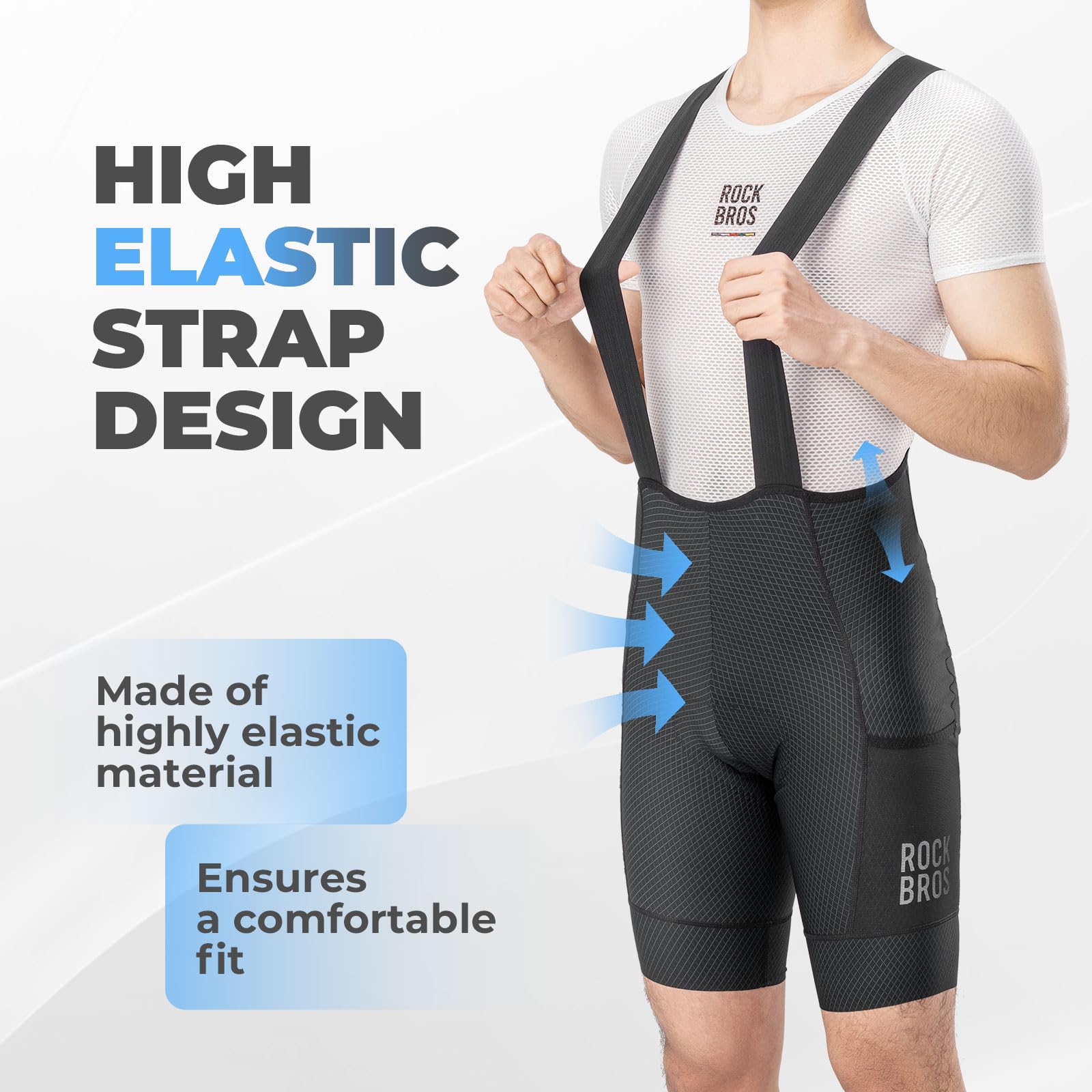 ROCKBROS Salopette Ciclismo Uomo Pantaloncini Bici con Bretelle Traspirante | Imbottitura 3D, con Tasche, Pantaloni Corti Estivi, Abbigliamento per MTB, Bici da Strada