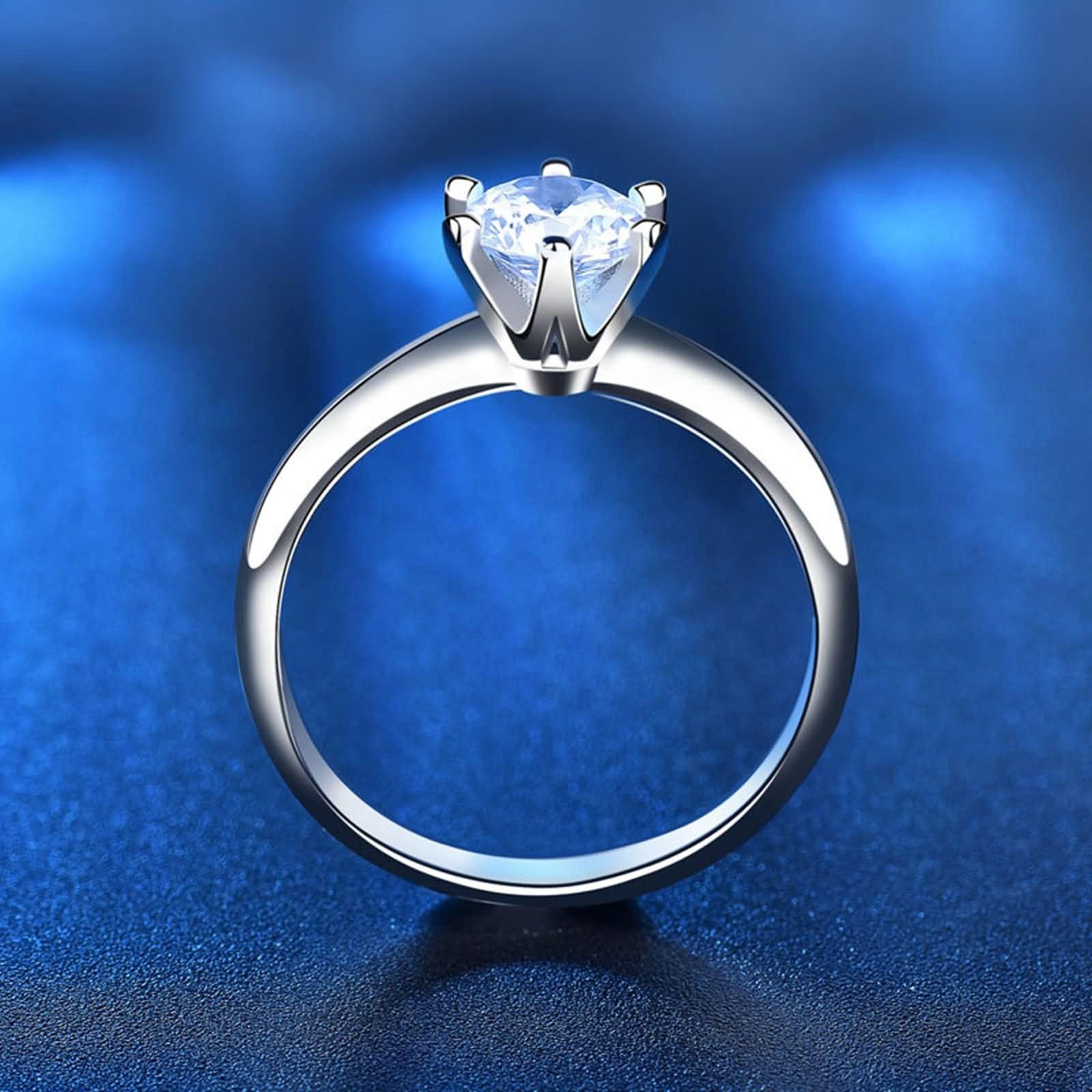 Anillo Mujer de Alianza Oro Blanco 9K / 14K / 18K, Redondo Solitario con Diamante Creado de 1ct, Anillo Eternidad Plata Mujer