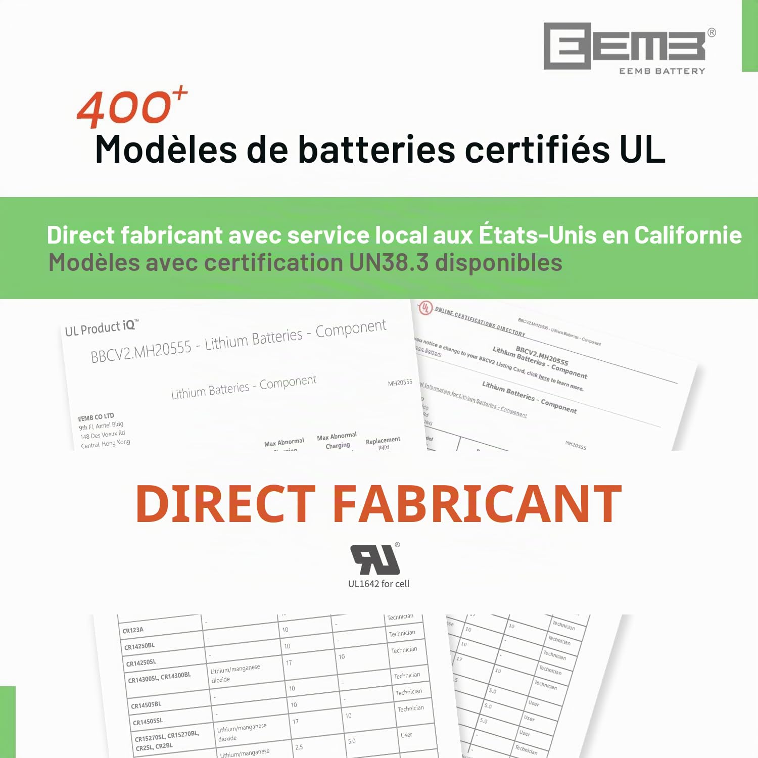EEMB CR2450 Pile Bouton au Lithium 3V CR 2450, Lot de 100