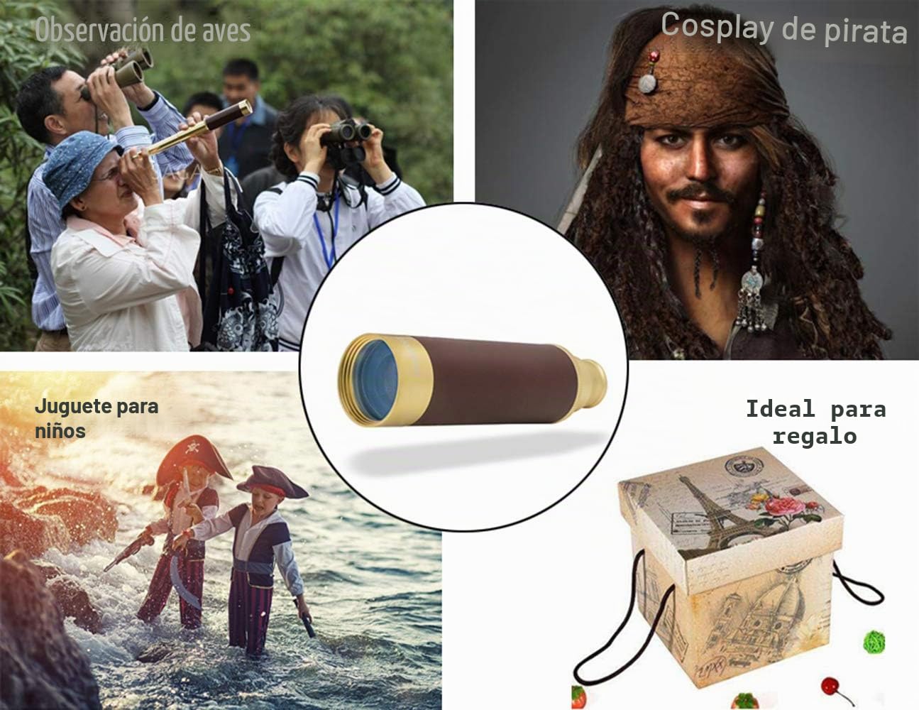 Pirata Telescopio Retro Monocular Portátil Zoomable 25x30 Lente BAK-4 Vintage Catalejo Niños Impermeable Mini Telescopio para Acampar al Aire Libre