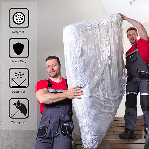 Miniatura 2 de Bolsa de colchón para mudanza y almacenamiento, protector de colchón de plástico transparente resistente de 0.157in 2 unidades para almacenamiento y