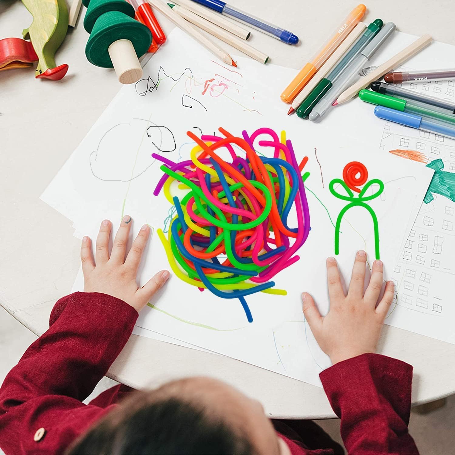 168Pcs Colorful Monkey Noodles Toys Squeeze Release Anxiety for Kids and Adult as Party Bag Fillers Party Favors Birthday Gifts for Kids and Classroom Rewards