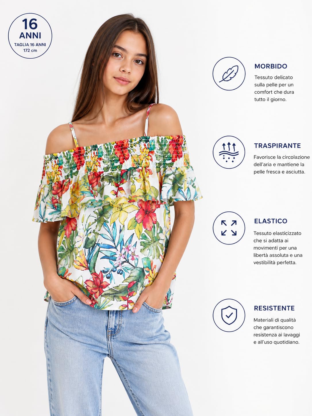 Generico Camiseta de tirantes para niña de verano con estampado floral y tirantes – Top ligero y fresco 10-16 años
