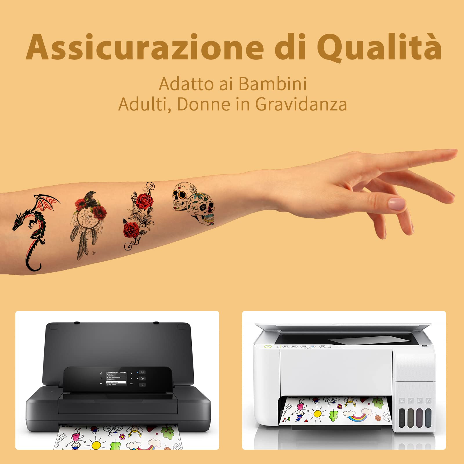 Stampabile carta di trasferimento temporaneo del tatuaggio per la stampante laser e a getto d'inchiostro, adesivi tatuaggi fai da te per il tatuaggio e candele 15 pack A4 (Trasparente)