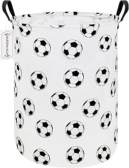 QUEENLALA Large Storage Basket,Laundry Hamper/Bathroom/Home Decor/Collapsible Round Storage Bin,Boys and Girls Hamper/Boxes/Clothing(Round-Football)