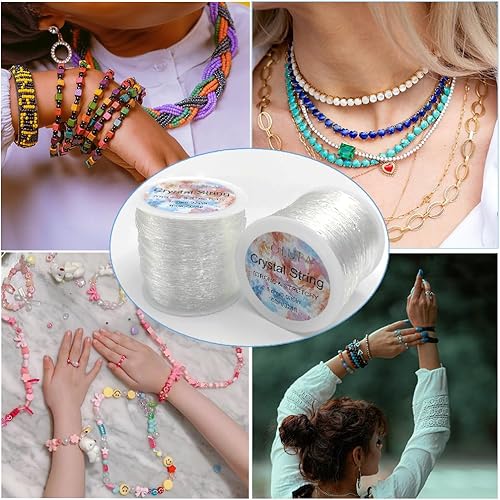 Miniatura 5 de KOLUPA Cordón elástico para pulsera, cuerda elástica de 0.039 pulgadas (0.039 in), cuerda de hilo elástico de cristal transparente para joyería,
