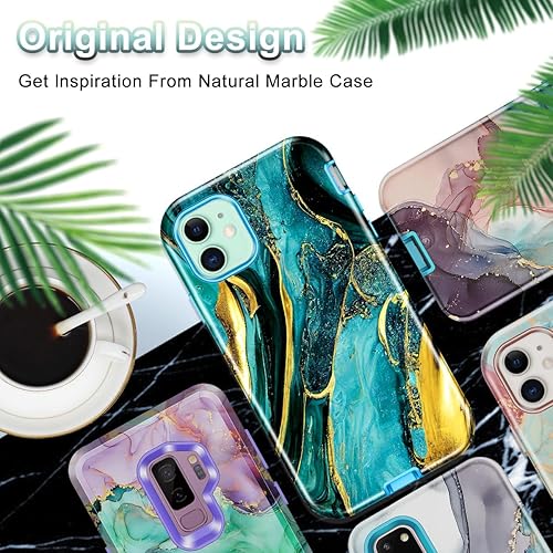 Miniatura 7 de CASEFIV Funda compatible con iPhone 11, patrón de mármol 3 en 1, resistente a prueba de golpes, cuerpo completo, resistente a los golpes,