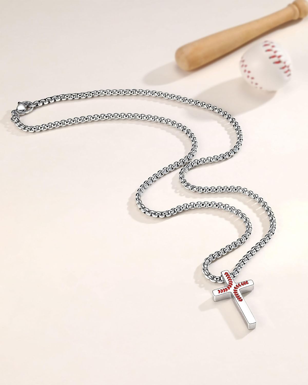 UNGENT THEM Baseball Bible Verse Cross Necklace for Boys Men, 20 Inch Stainless Steel Chain Christian Christmas Gifts - Image 7