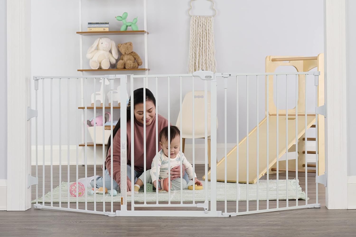 Regalo 76 Inch Super Wide Configurable Baby Gate, 3-Panel, Includes Wall Mounts & Easy Step 36" Extra Tall Walk Thru Baby Gate, Includes 4-Inch Extension Kit