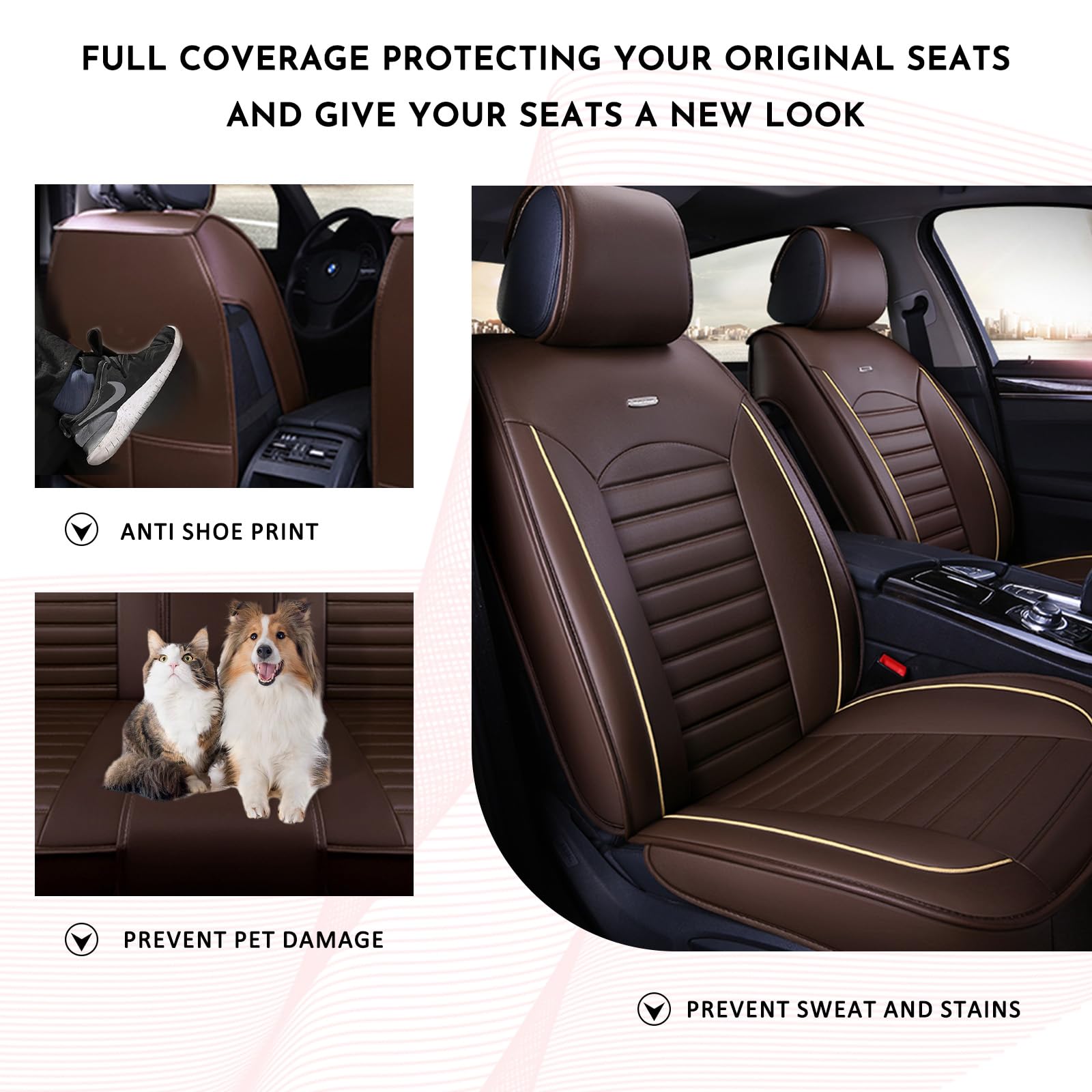 5 Car Seat Cover W/ Waterproof Leather Full Set Universal Fit For