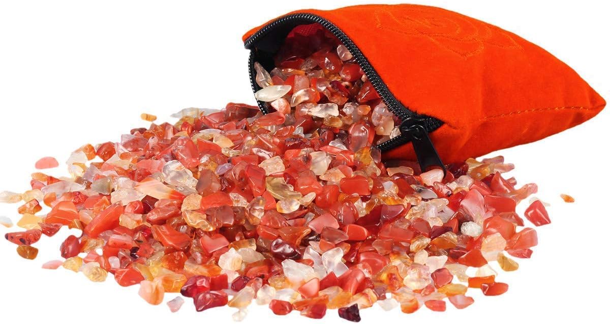 mookaitedecor Pack of 2 Tumbled Stone Chips Crushed Quartz Crystals and Healing Stones with Chakra Bag(1/2 lb Obsidian & 1/2 lb Carnelian)