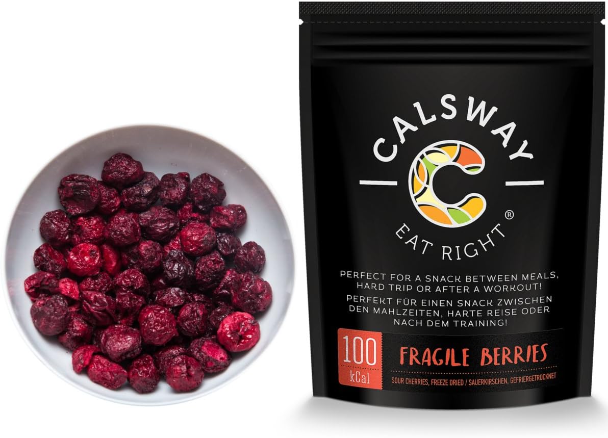 (Pack of 6) 100 Calories of FRAGILE SOUR CHERRIES by Calsway - 100% Freeze Dried Whole Berries