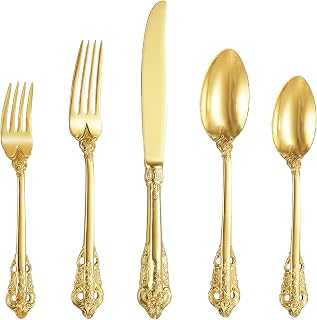 Magnificent Baroque Gold 18/10 Stainless Steel Cutlery Set with 20 Pieces, Rustproo…