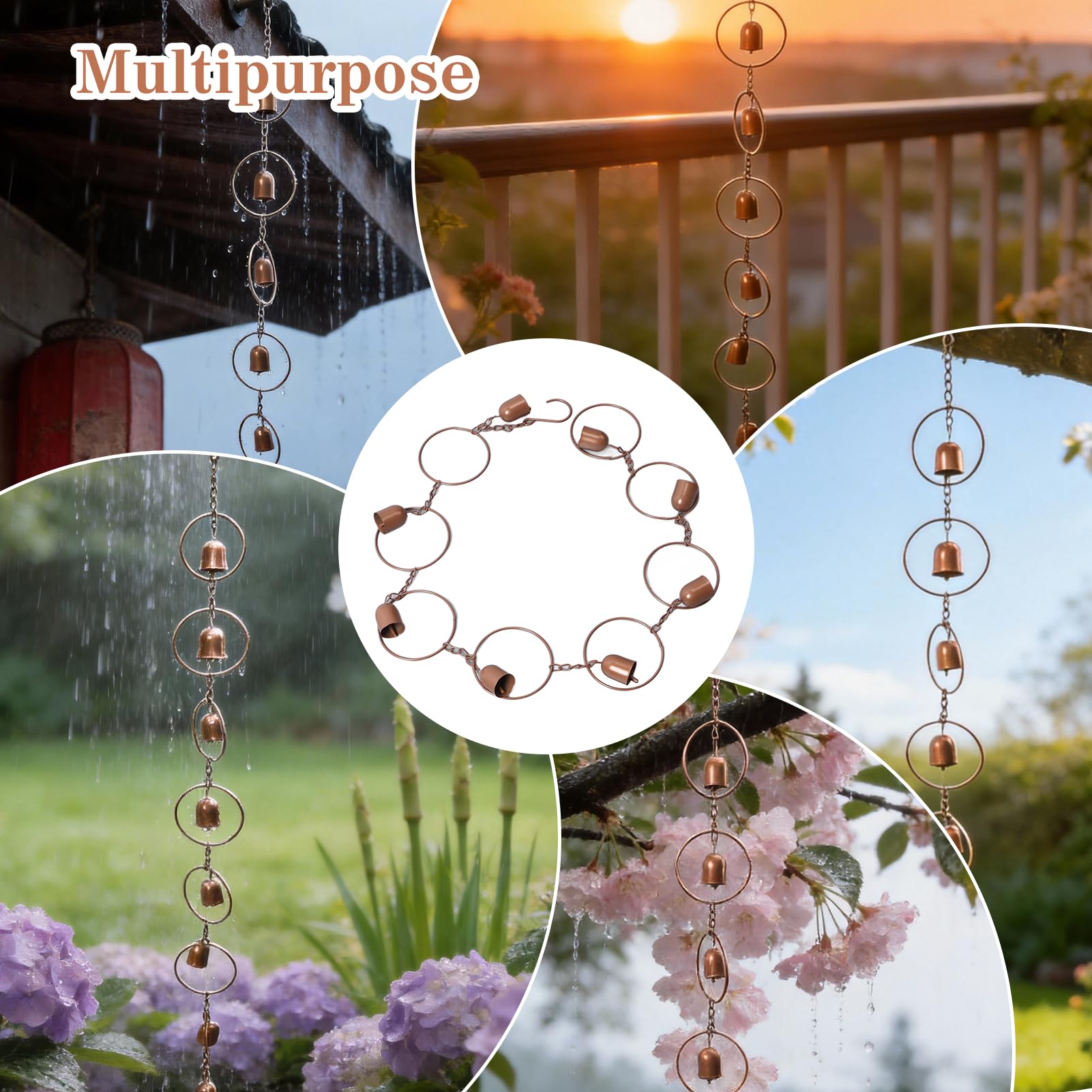 Campanella da Pioggia da Appendere in Metallo Campana Decorativa Musicale Feng Shui per Grondaia