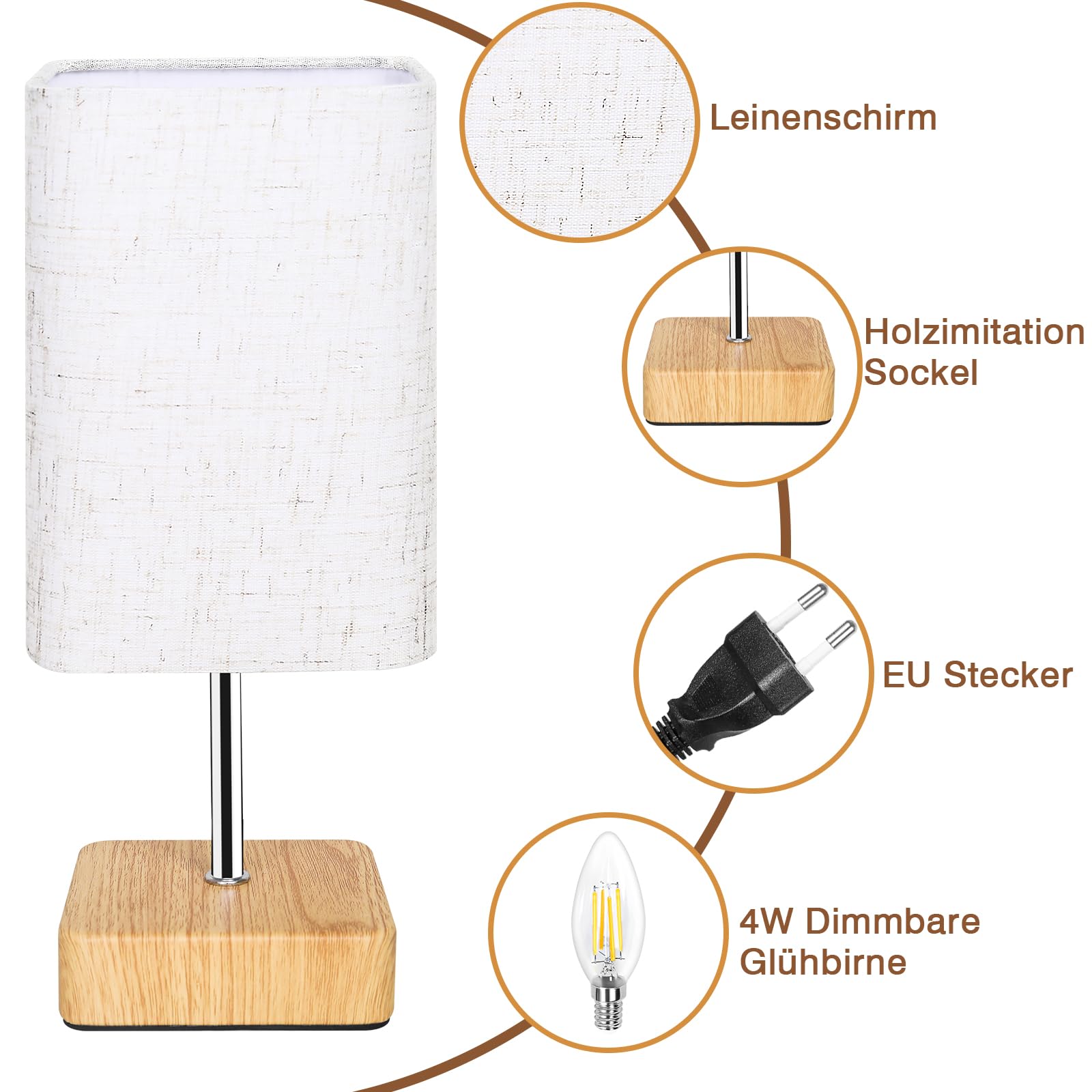 Jayencer Lampka nocna dotykowa, ściemniana, zestaw 2 sztuk, lampa stołowa, ściemniacz dotykowy, trzy poziomy jasności, abażur z tkaniny lnianej, lampa stołowa do sypialni, salonu, biura
