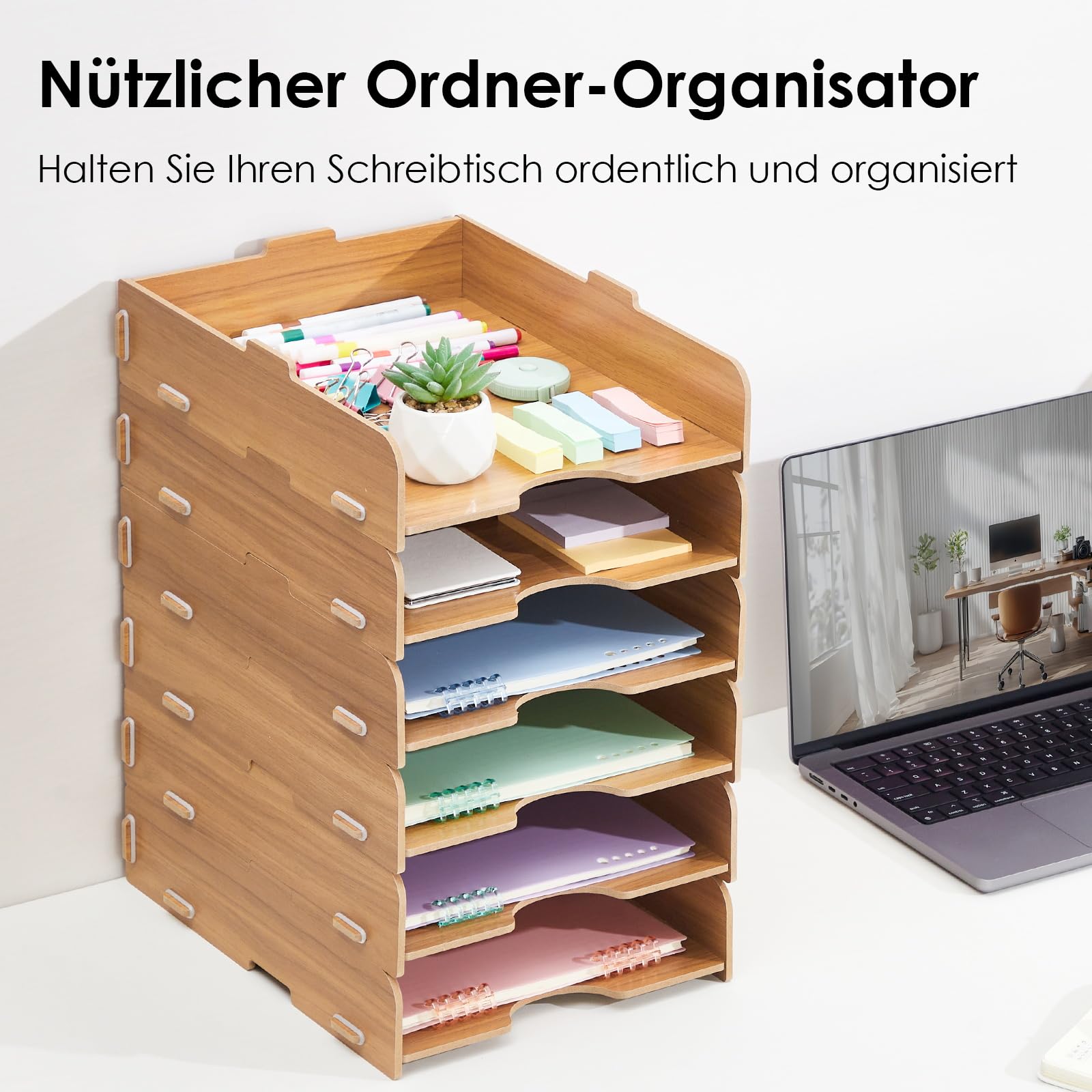 Ablagefächer Stapelbar, 6 STÜCK Büro Organizer Schreibtisch Briefablage Holz für Ablage Schreibtisch/Ablagefächer/Dokumentenablage/Papierablage Aktenablage A4