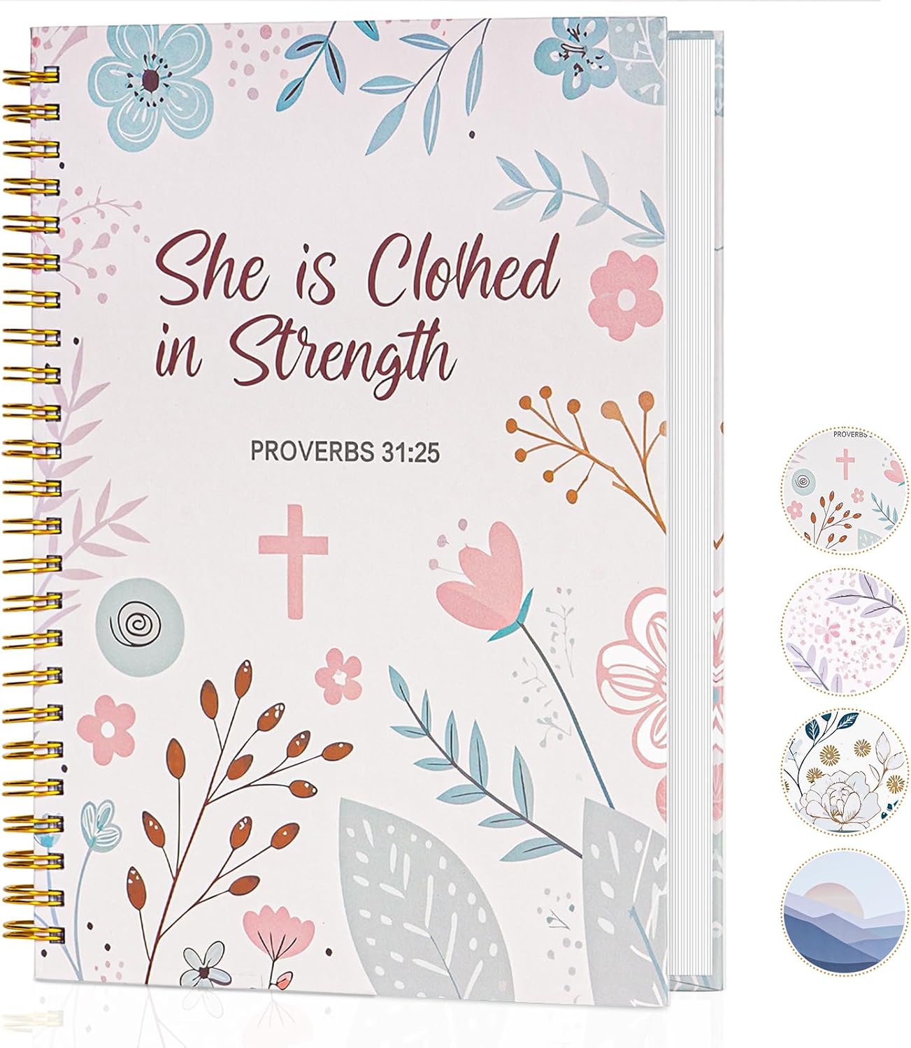 Christian Journals for Women – Spiral Bible Notebook for Her| Prayer & Bible Journaling for Women, Cute Floral Writing Church Notes Notebook & Inspirational Religious Gift for Christians, Prov. 31:25