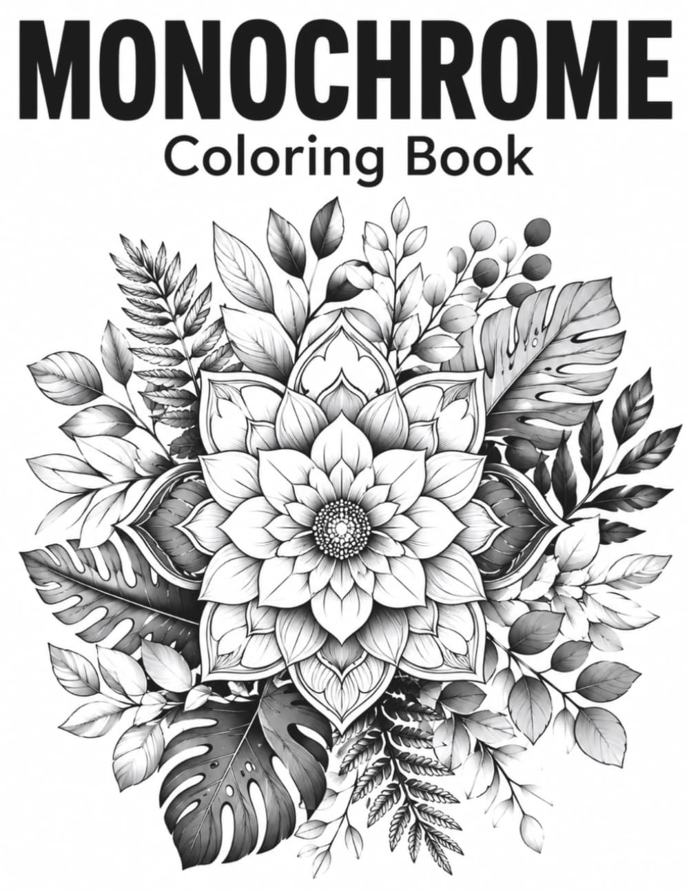 Monochrome Coloring Book: Minimalist Black and White Shading Pages for Mindful Stress Relief