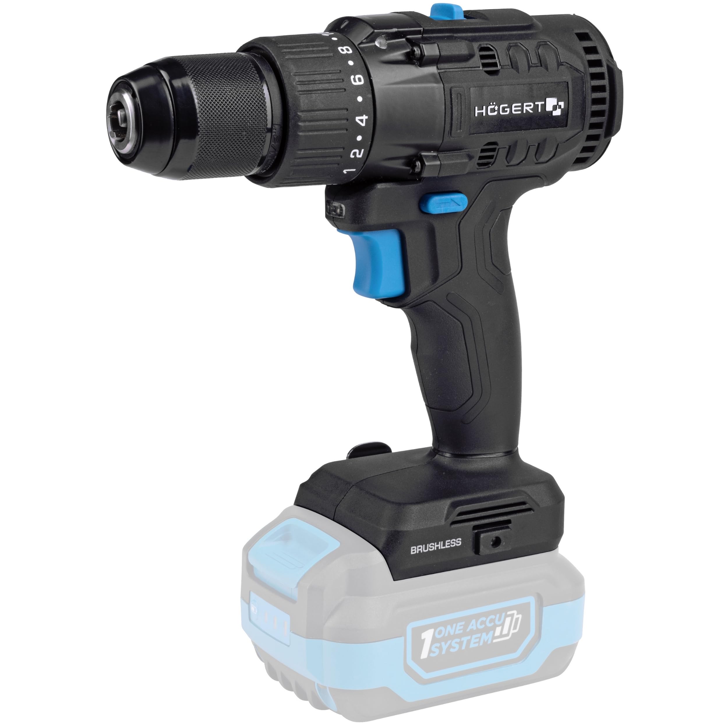 HÖGERT TECHNIK Zestaw wiertarko-wkrętarek akumulatorowych 18 V, moment obrotowy 50 Nm, akumulator 2,0 Ah, ładowarka 4A, metalowa przekładnia, oświetlenie LED, uchwyt wiertarski Auto Lock, do drewna i