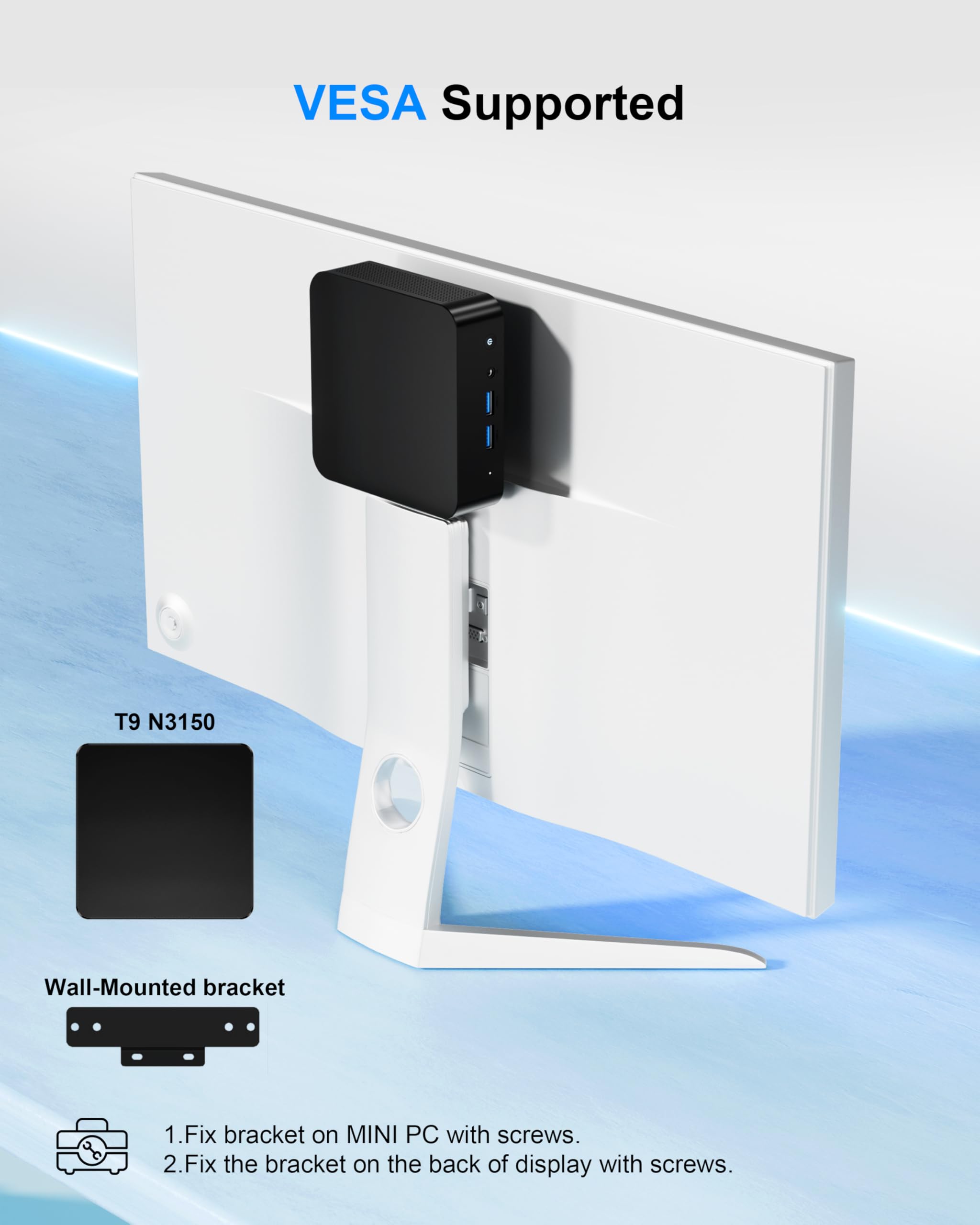 Mini PC, processore Intel N3150 (4C/4T, fino a 2,08 GHz) 8 GB RAM 256 GB SSD, micro computer desktop con doppio HDMI 4K, WiFi 5, Bluetooth 4.2 per casa e ufficio