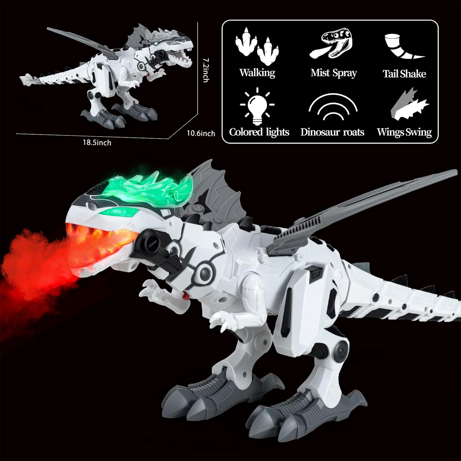 Dinosaur Toys for Kids 3-5 6 7, Electric Walking Dinosaur Toy with Fire Breathing & Mist Spray and Roar Sounds for Kids Toddler Realistic Robot Dragon Toys Birthday Gift