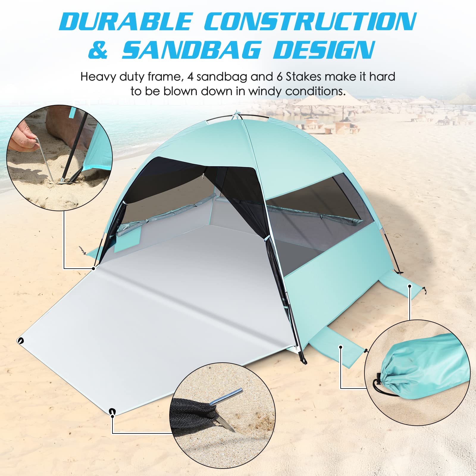  Large Easy Setup Beach Tent,Anti-UV Beach Shade Beach