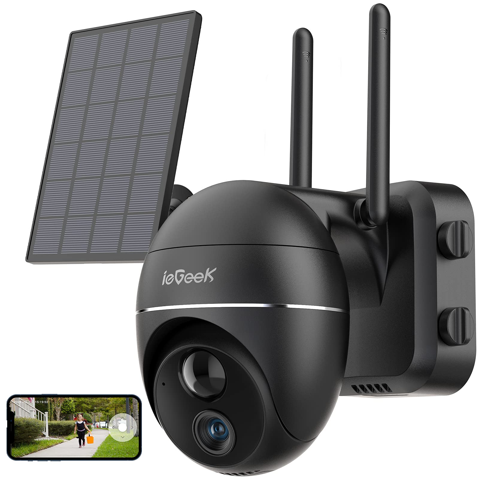 Security Camera Outdoor, Solar Powered 360° PTZ Wireless Outdoor Security Camera, ieGeek WiFi Security Camera with Pan 35...