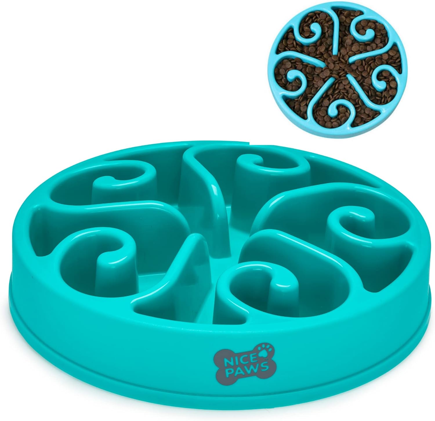 NICE PAWS Comedero Perro Antivoracidad - Comedero Gato antivoracidad - Comedero Interactivo para una alimentación más Lenta - Antideslizante - Materiales Grado alimentario sin BPA - (M, Azul)