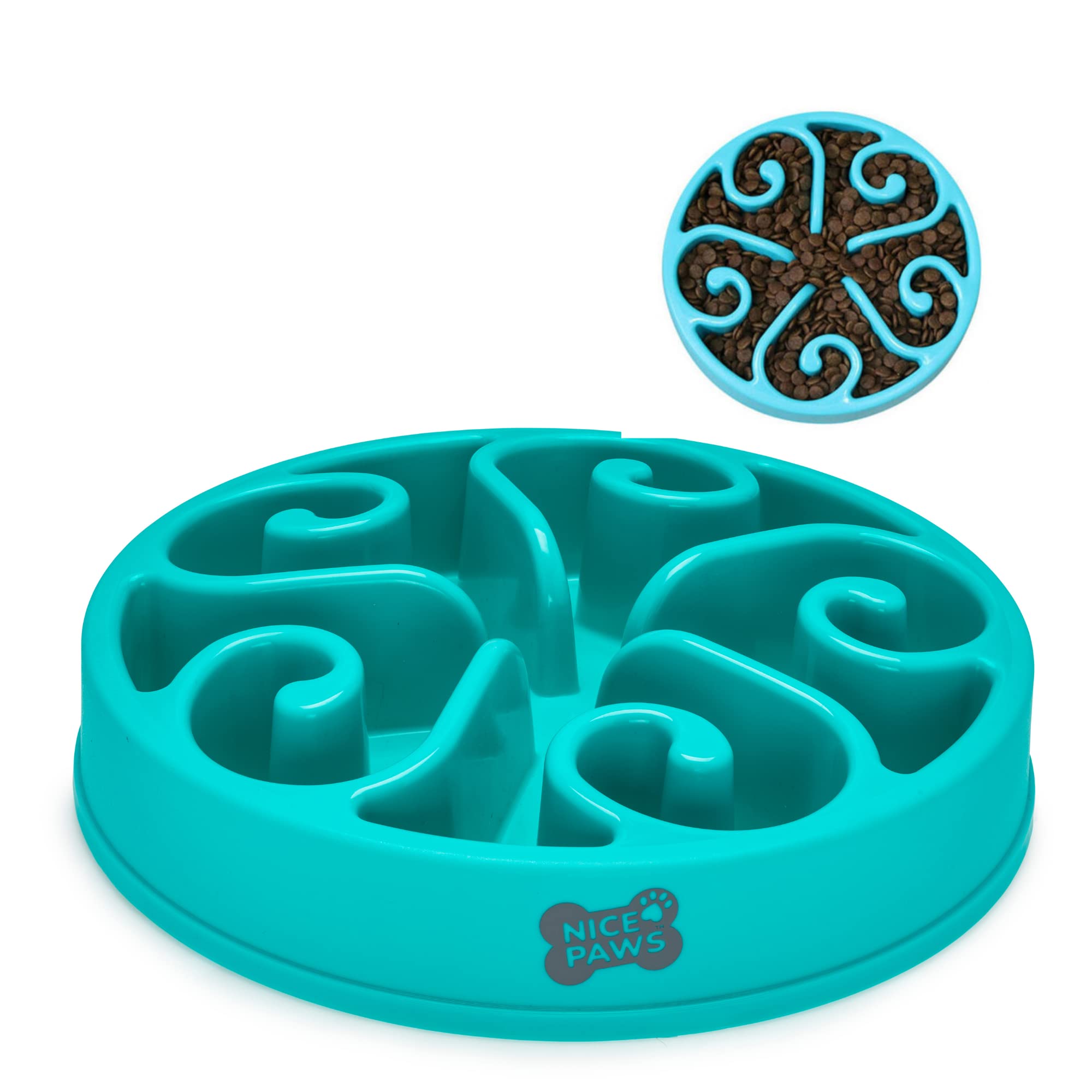 NICE PAWS Comedero Perro Antivoracidad - Comedero Gato antivoracidad - Comedero Interactivo para una alimentación más Lenta - Antideslizante - Materiales Grado alimentario sin BPA - (L, Azul)