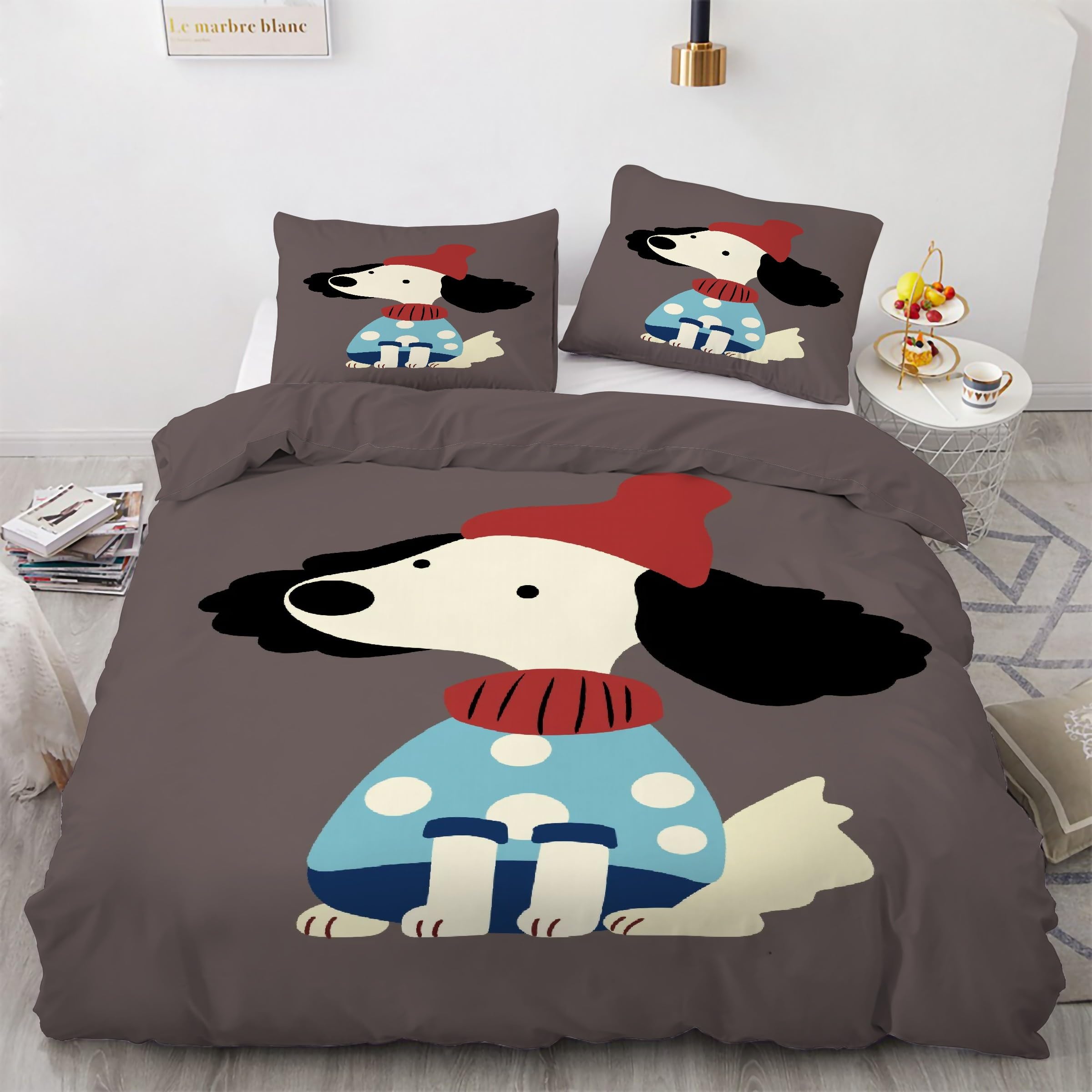 Housse de couette 240x260 chiot avec 2 taies d'oreiller ensemble de lit 3 pièces en microfibre