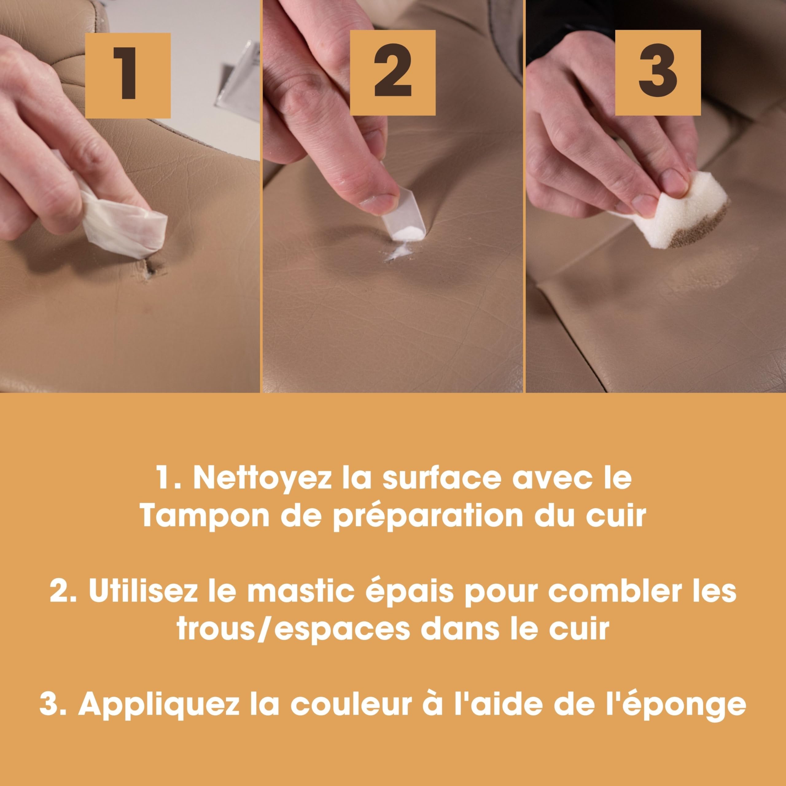 Furniture Clinic Kit de Réparation Complet pour Cuir Noir Inclut Surface Abîmée Vinyle et Simili sur Sofa, Fauteuil, Siège Auto pour Les Petits : Trous, Accrocs, Déchirures, Brûlures et Rayures