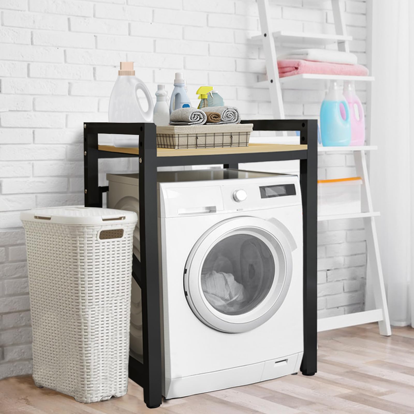 Waschmaschine Trockner Schrank, Waschmaschinenregal mit 3 einstellbare, Verstellbares Stapel-Set über Waschmaschinen, Tragfähigkeit 350 kg für Badezimmer Waschküche 73 * 63 * 105cm