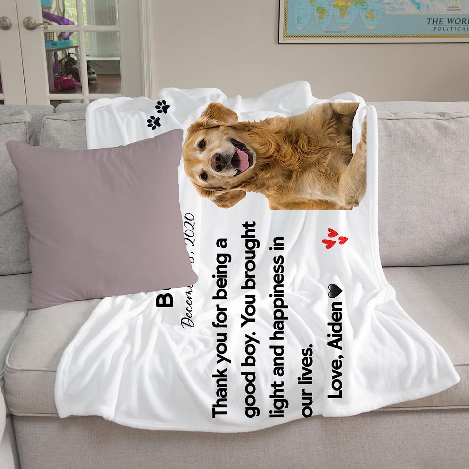 Couverture personnalisée avec photo de chien pour les amoureux des animaux de compagnie – Couverture en polaire personnalisée pour chien, maman, papa avec image personnalisée – Couverture