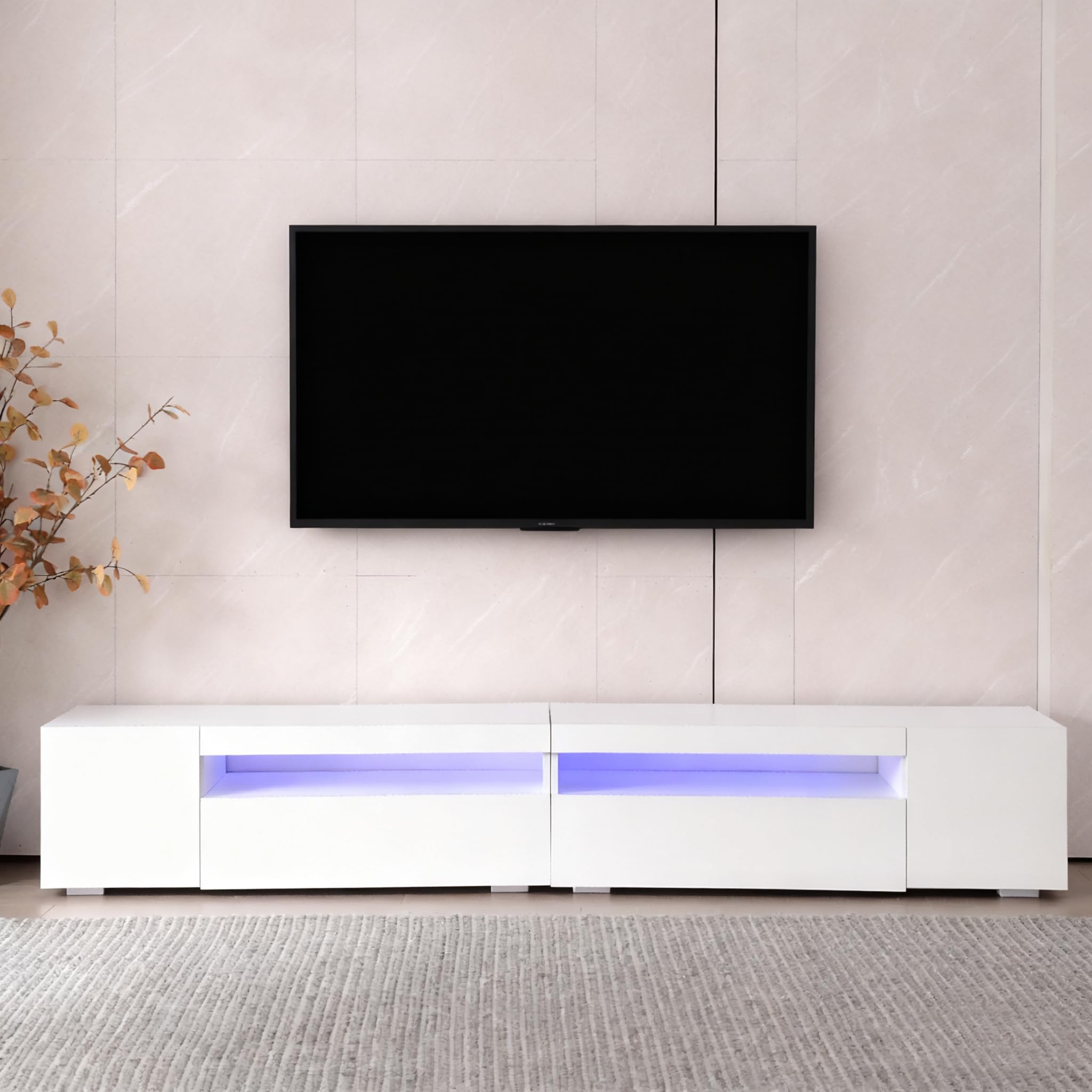 Merax High Gloss 240cm TV Unit with LED Lights & Storage Cabinet White — image 1