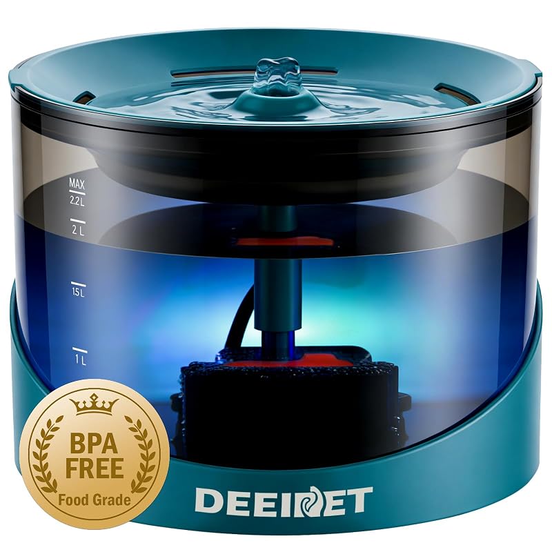 Fonte de água para gatos e cães DEEIPET em ABS com filtro e indicador LED 2,2 L