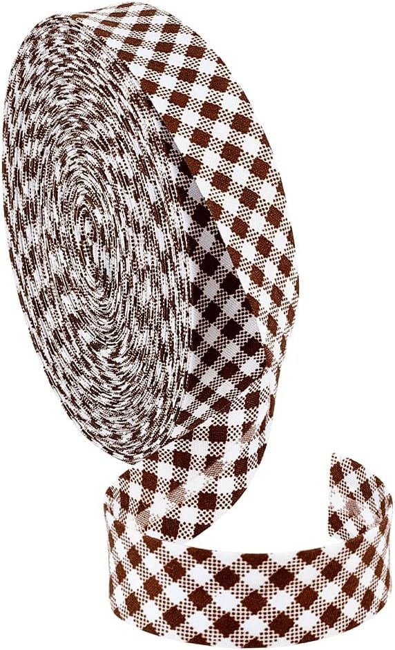 PH PandaHall 24 Yards Single Fold Bias Tape, 2cm Wide Coffee Tartan Piping Ribbon Single Fold Binding for DIY Craft Sewing Garment Piping Binding Quilting Hemming Seaming Headbands Projects