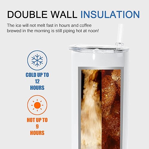 Miniatura 5 de sweet grain Vasos de sublimación de 20 onzas (25 unidades)  Vasos delgados de acero inoxidable para sublimación a granel con tapa, popote y caja