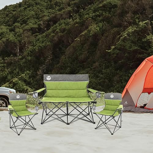 Miniatura 5 de Northroad Juego de conversación plegable para exteriores de 3 piezas con 1 silla de dos plazas, 2 sillas individuales para jardín, campamento,