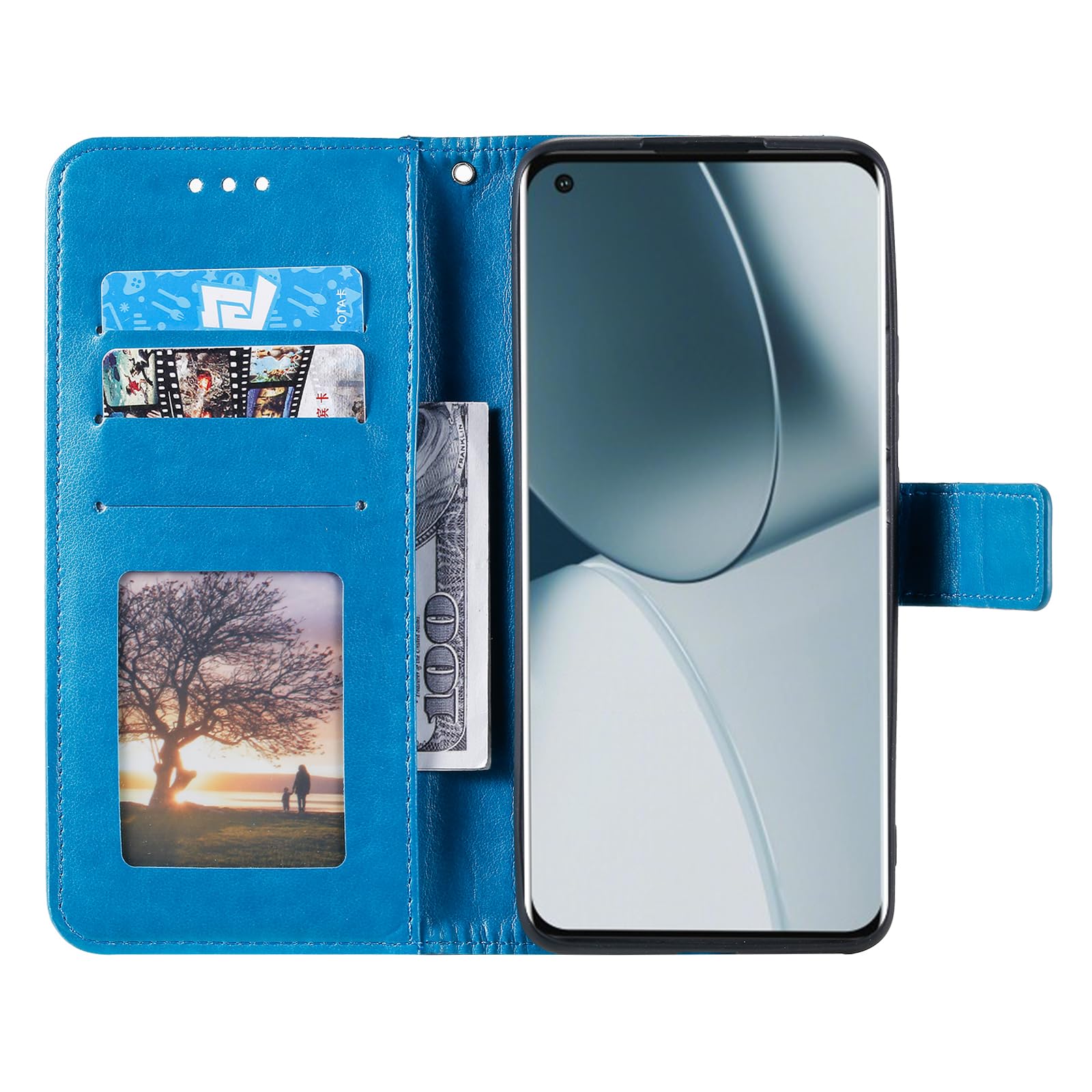 Cover Klapber Per Xiaomi Redmi Note 14: Custodia Portafoglio In Pelle PU Con Cinturino E Fessure Per Carte. Morbida Silicone TPU Interno, Colore Blu Con Dettaglio Farfalla. - 3