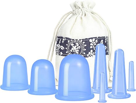 Cupping Therapy Sets 7Pcs Silicone Anti Cellulite Cup Vacuum Suction Massage Cups Facial Cupping Sets Body and Face Massager for Adults Home Use Blue